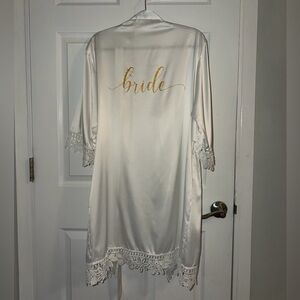 Elegant White Bridal Robe with Gold Accents